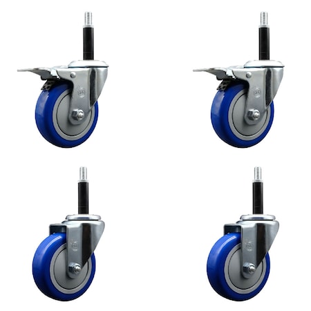 Service Caster 4'' Blue Poly Swivel 3/4'' Expanding Stem Caster Set 2 Total Lock Brakes, 4PK SCC-EXTTL20S414-PPUB-BLUE-2-S-2-34
